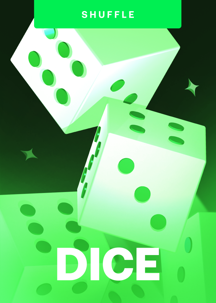 Play the famous Dice with a 100% Provably Fair System and win big with Shuffle Rewards and Bonuses